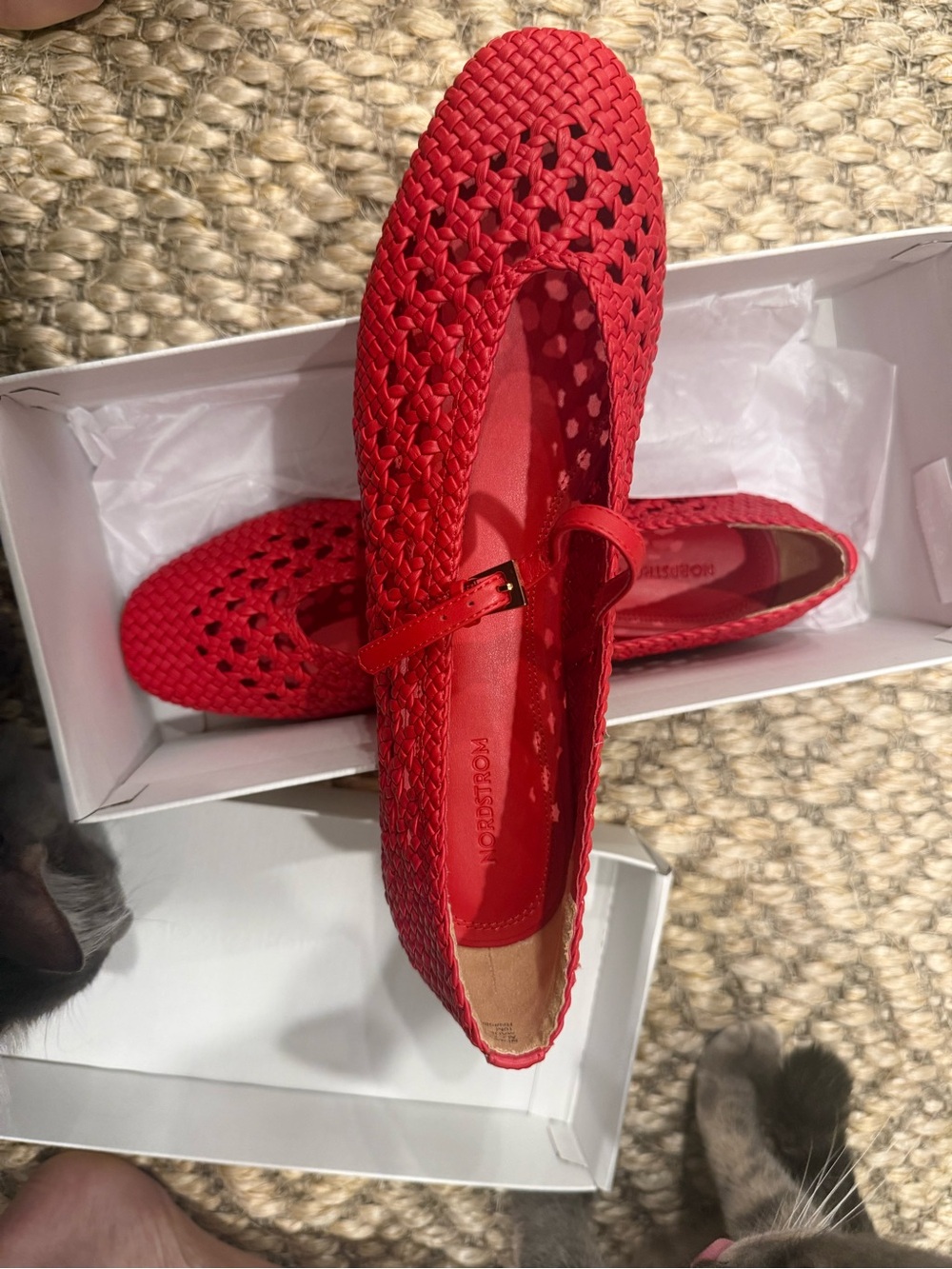 Nordstrom Red Woven Mary Jane Flats